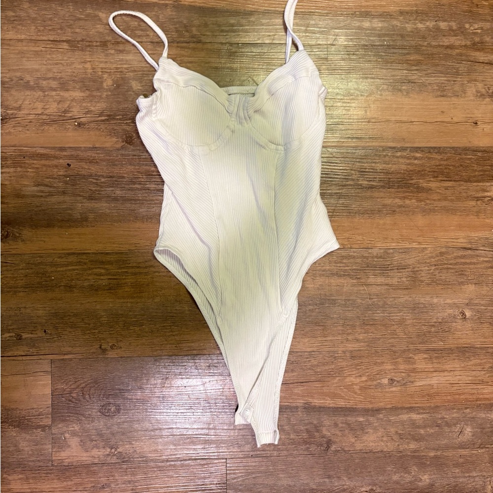 SHEIN Cream Ribbed Bodysuit